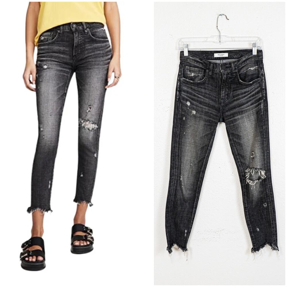 Moussy Vintage Glendele Distressed Cropped Skinny Jeans in Black size 24